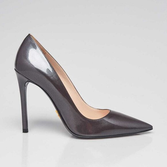 Prada Cafe Patent Leather Pointed Toe Pumps Size 5/35.5 - Picture 3 of 5